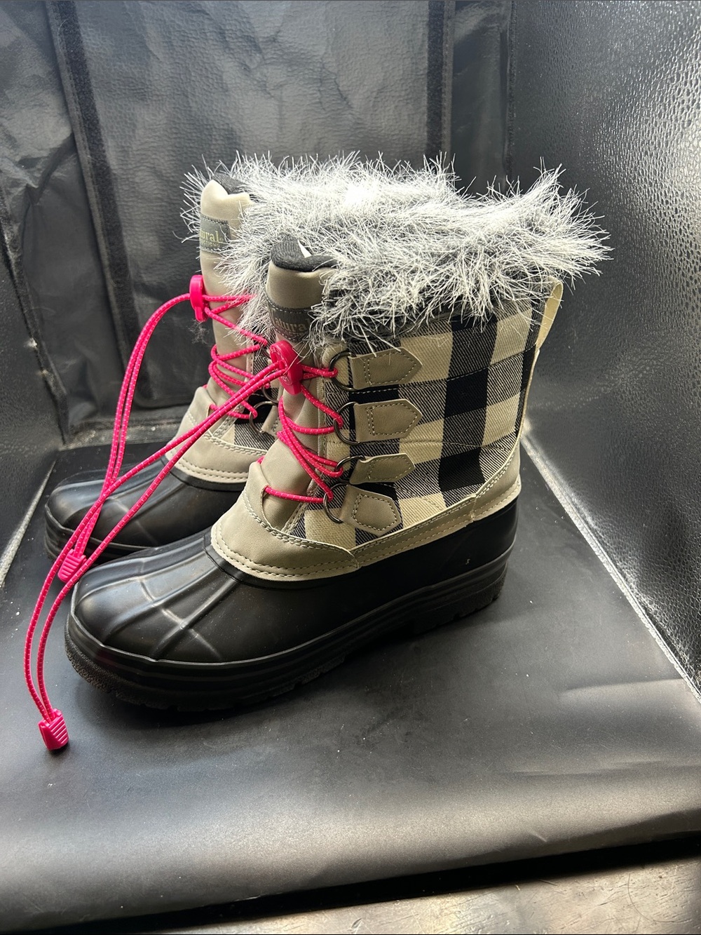 Natural Reflections Black, Cream & Hot Pink Plaid Winter Boots